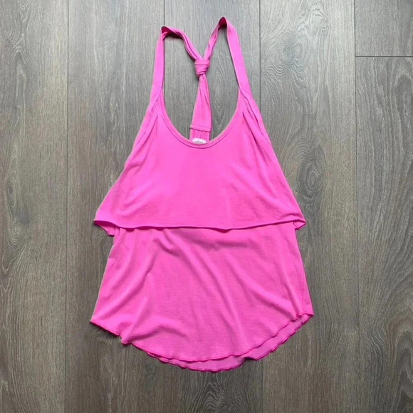 Aritzia Wilfred Tank Top Pink Cotton Knotted tie Racerback tiered ruffle Size XS - Picture 11 of 16